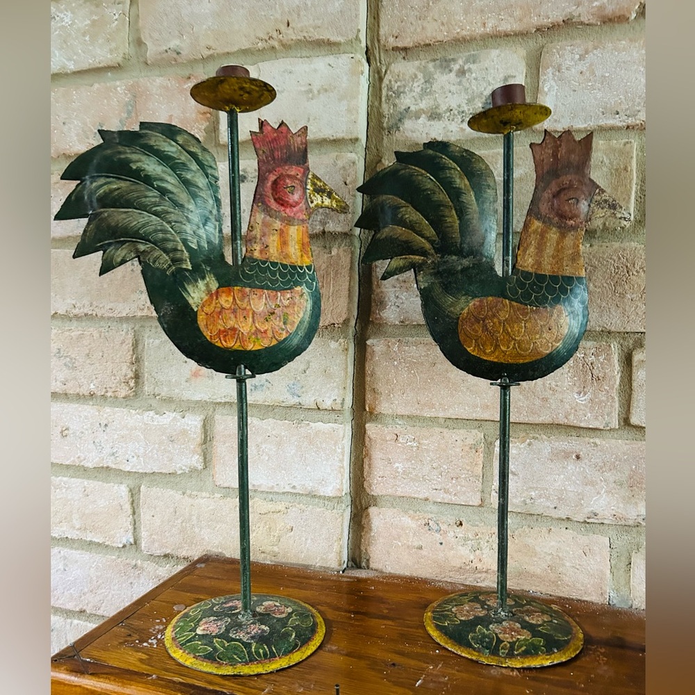 Colorful Rooster Candle Holders